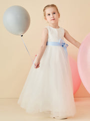 Robe de Demoiselle d'Honneur en Tulle avec Découpe au Dos et Nœud