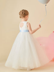 Robe de Demoiselle d'Honneur en Tulle avec Découpe au Dos et Nœud