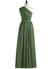 Une Epaule Mousseline Robe Demoiselle d'honneur Longue Olive Verte Grande Taille