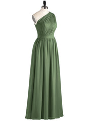 Une Epaule Mousseline Robe Demoiselle d'honneur Longue Olive Verte Grande Taille