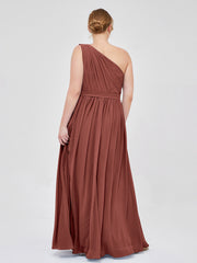 Une Epaule Mousseline Robe Demoiselle d'honneur Longue terracotta Grande Taille