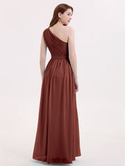 Une Epaule Mousseline Robe Demoiselle d'honneur Longue terracotta