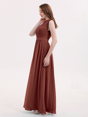 Une Epaule Mousseline Robe Demoiselle d'honneur Longue terracotta