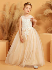 Robe de Fille Ball Gown en Tulle et Dentelle avec Décolleté Illusion