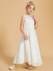 Robes de Fille Elégantes avec Appliques en Dentelle à Col Illusion
