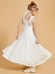 Robes de Fille Elégantes avec Appliques en Dentelle à Col Illusion