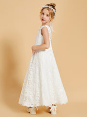Robes de Fille Elégantes avec Appliques en Dentelle à Col Illusion