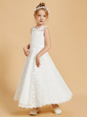 Robes de Fille Elégantes avec Appliques en Dentelle à Col Illusion