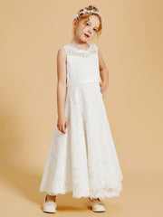 Robes de Fille Elégantes avec Appliques en Dentelle à Col Illusion
