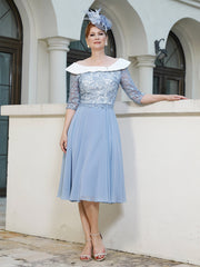 Robe en Dentelle Mousseline Longueur de Mollet Bleu Poudré