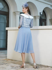 Robe en Dentelle Mousseline Longueur de Mollet Bleu Poudré