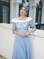 Robe en Dentelle Mousseline Longueur de Mollet Bleu Poudré