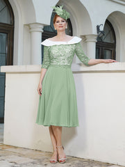Robe en Dentelle Mousseline Longueur de Mollet Sauge Poudrée