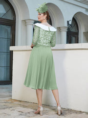 Robe en Dentelle Mousseline Longueur de Mollet Sauge Poudrée