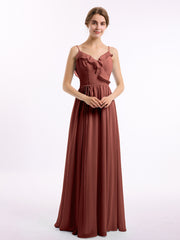 Spaghetti Bretelle Mousseline Tenues De Demoiselle d'honneur Avec Col En V terracotta
