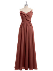 Spaghetti Bretelle Mousseline Tenues De Demoiselle d'honneur Avec Col En V terracotta