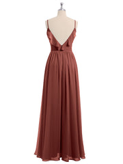 Spaghetti Bretelle Mousseline Tenues De Demoiselle d'honneur Avec Col En V terracotta