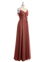 Spaghetti Bretelle Mousseline Tenues De Demoiselle d'honneur Avec Col En V terracotta Grande Taille