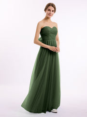 Cœur Sans Bretelles Col Tulle Robes Avec Nœud Olive Verte