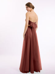 Cœur Sans Bretelles Col Tulle Robes Avec Nœud terracotta Grande Taille