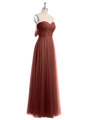 Cœur Sans Bretelles Col Tulle Robes Avec Nœud terracotta