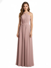 Y-Col Longue Mousseline Robes De Demoiselle d'Honneur Rose Poudré Grande Taille
