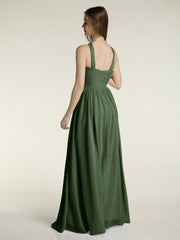 Y-Col Longue Mousseline Robes De Demoiselle d'Honneur Olive Verte