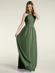 Y-Col Longue Mousseline Robes De Demoiselle d'Honneur Olive Verte Grande Taille