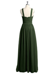 Y-Col Longue Mousseline Robes De Demoiselle d'Honneur Olive Verte