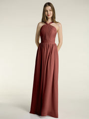Y-Col Longue Mousseline Robes De Demoiselle d'Honneur terracotta Grande Taille