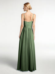 Spaghetti Bretelles Mousseline Et Dentelle Robes Olive Verte