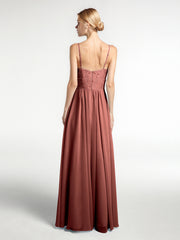 Spaghetti Bretelles Mousseline Et Dentelle Robes terracotta Grande Taille