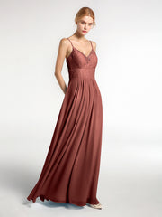 Spaghetti Bretelles Mousseline Et Dentelle Robes terracotta