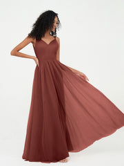 Bretelles Spaghetti Robes Maxi Plissé en Tulle terracotta Grande Taille