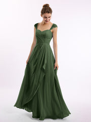Mousseline Robes De Demoiselle d'Honneur Avec Dentelle Mancherons Olive Verte Grande Taille
