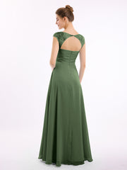 Mousseline Robes De Demoiselle d'Honneur Avec Dentelle Mancherons Olive Verte