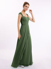 Mousseline Robes De Demoiselle d'Honneur Avec Dentelle Mancherons Olive Verte