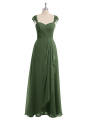 Mousseline Robes De Demoiselle d'Honneur Avec Dentelle Mancherons Olive Verte