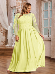 Tulle avec Applique Manches Longues Robe Jonquille Grande Taille