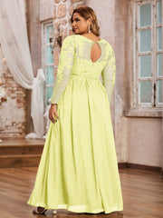 Tulle avec Applique Manches Longues Robe Jonquille Grande Taille