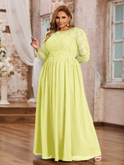 Tulle avec Applique Manches Longues Robe Jonquille Grande Taille