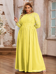 Tulle avec Applique Manches Longues Robe Citron Grande Taille