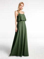 Robe à Bretelles Spaghetti à Encolure Dégagée Et Corsage Recouvert Olive Verte