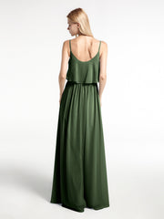 Robe à Bretelles Spaghetti à Encolure Dégagée Et Corsage Recouvert Olive Verte