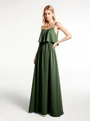 Robe à Bretelles Spaghetti à Encolure Dégagée Et Corsage Recouvert Olive Verte
