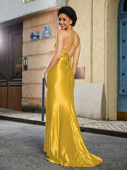 Robe de Soirée Sirène en Polyester à Bretelles Spaghetti Souci