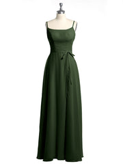 Simple Spaghetti Bretelle Mousseline Robes Avec Fente Olive Verte