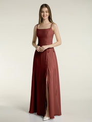 Simple Spaghetti Bretelle Mousseline Robes Avec Fente terracotta Grande Taille