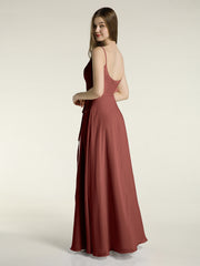 Simple Spaghetti Bretelle Mousseline Robes Avec Fente terracotta Grande Taille