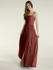 Simple Spaghetti Bretelle Mousseline Robes Avec Fente terracotta